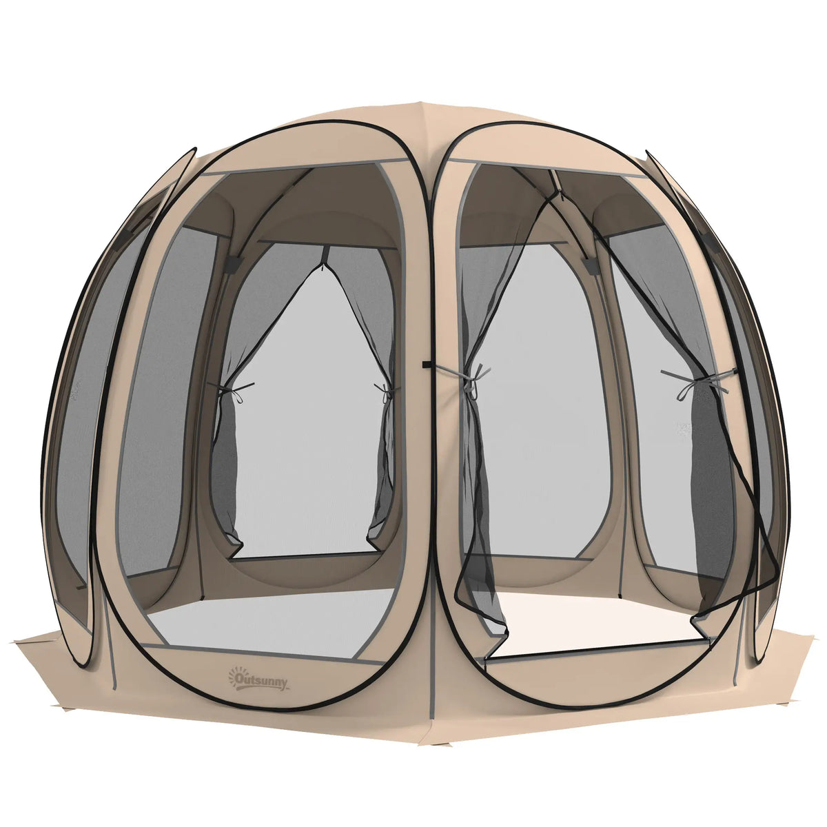 11' x 11.5' Screen Tent, Pop Up Gazebo, Portable Carry Bag, 2 Doors, Beige Camping Tents at Gallery Canada