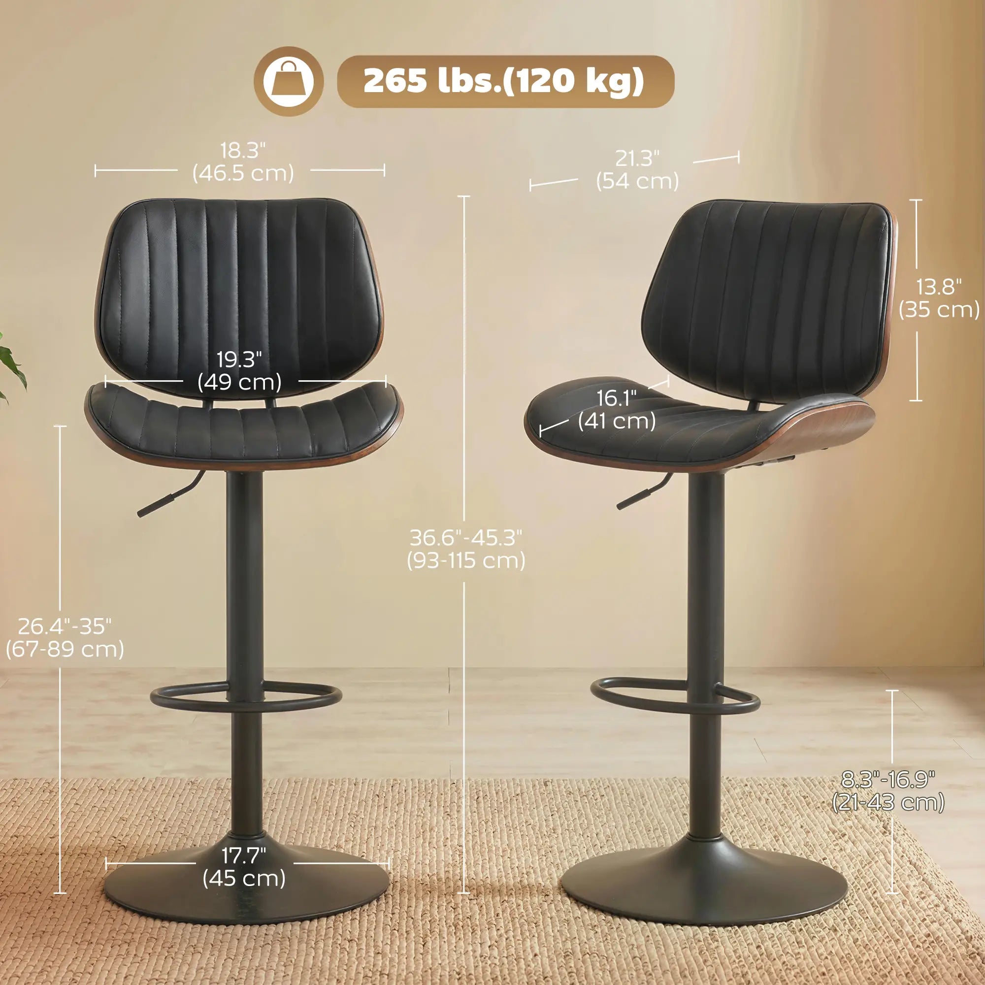 Swivel Bar Stools Set of 2, Counter Height, Adjustable, Black Bar Stools at Gallery Canada