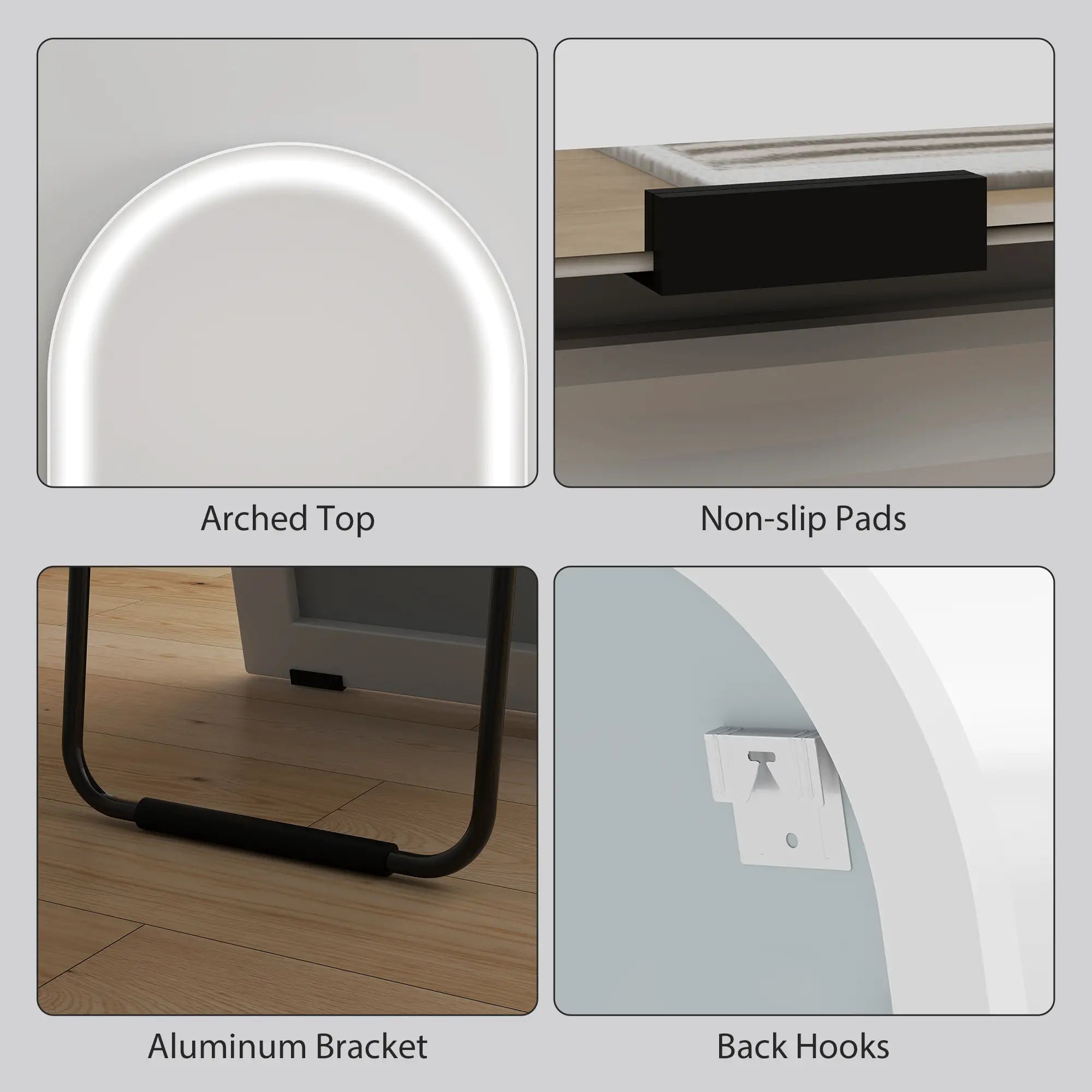 Free Standing Mirror, Dimmable 3 Color LED Lights, 64