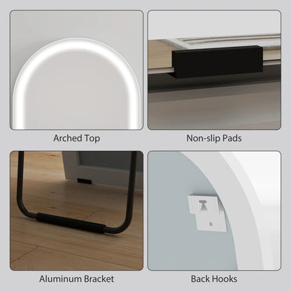 Free Standing Mirror, Dimmable 3 Color LED Lights, 64" x 21", Silver Full Length Mirrors at Gallery Canada