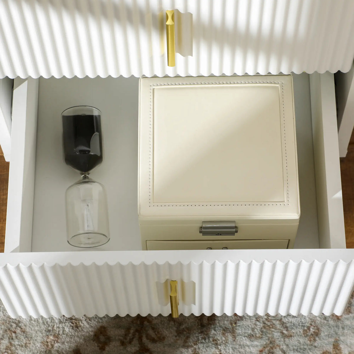 Modern Nightstand With 2 Drawers, Metal Legs, White, White Bedside Tables at Gallery Canada