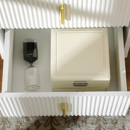 Modern Nightstand With 2 Drawers, Metal Legs, White, White Bedside Tables at Gallery Canada