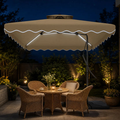 8' x 8' Square Patio Umbrella, Solar LED Lights, Khaki Cantilever Umbrellas at Gallery Canada