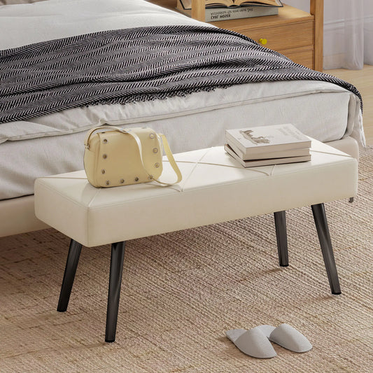 39 Inches Upholstered Bedroom Bench, Modern, Cream White Storage Ottomans & Benches Cream at Gallery Canada