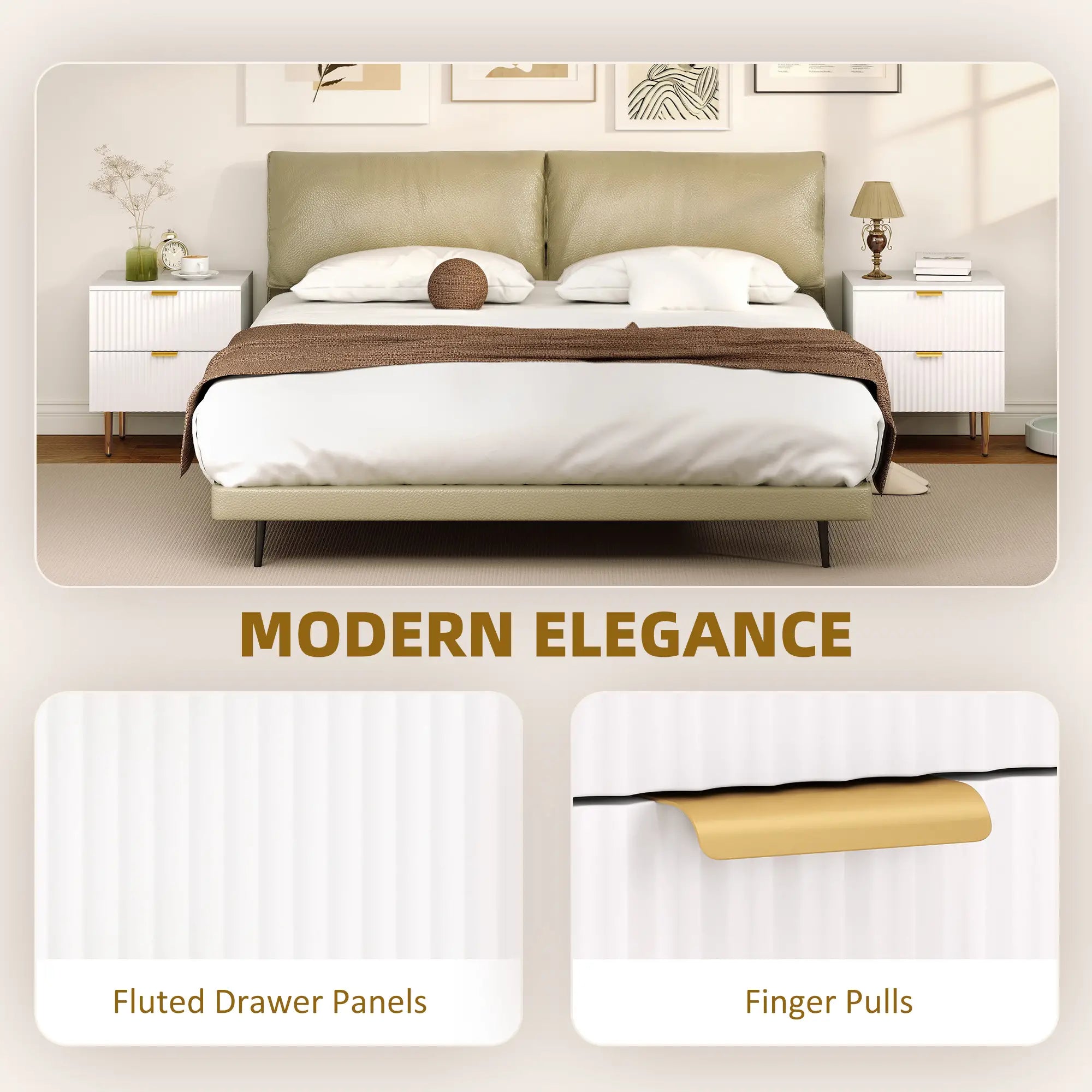 Modern Nightstand With 2 Drawers, Metal Legs For Bedroom, White Bedside Tables at Gallery Canada