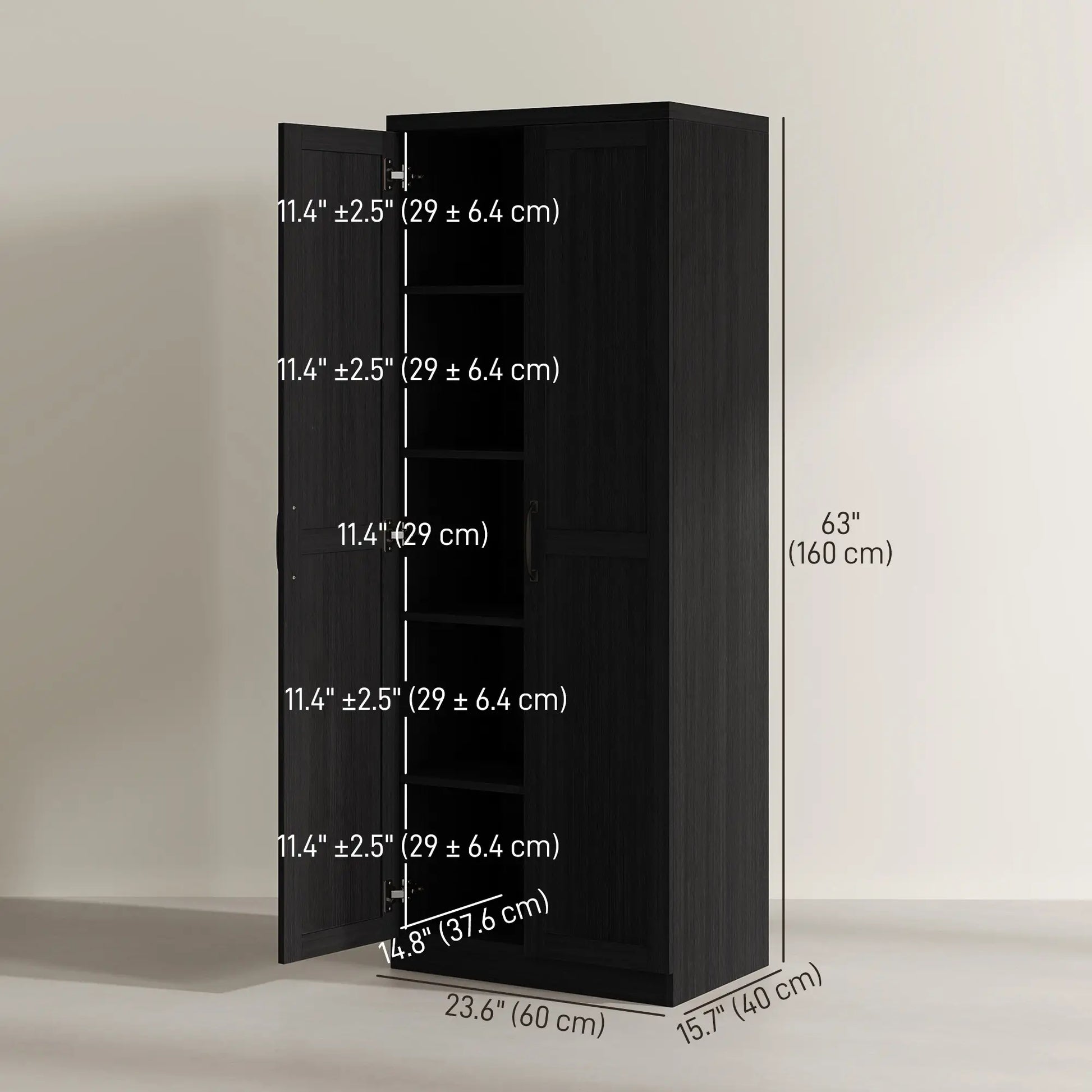 63" Kitchen Storage Cabinet, 5-Tier Pantry with Doors, Adjustable Shelves, Black Kitchen Pantry Cabinets at Gallery Canada