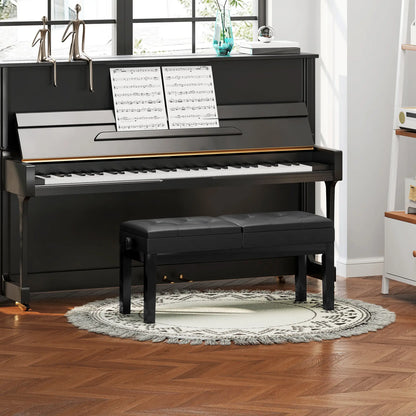 Height Adjustable Piano Bench with Storage, PU Leather Tufted, Black Piano Benches at Gallery Canada