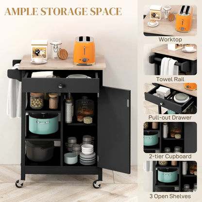 Modern Rolling Kitchen Island Cart, Natural Wood Top, Black Kitchen Islands & Kitchen Carts at Gallery Canada