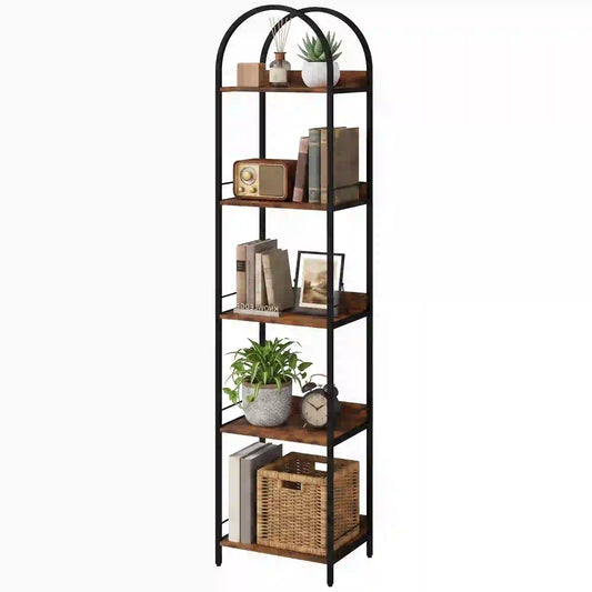 Bookshelf 5 Tier Arched Bookcase, 69.5" Tall, Rustic Brown, Rustic Brown Display Bookshelves Rustic Brown, Black at Gallery Canada