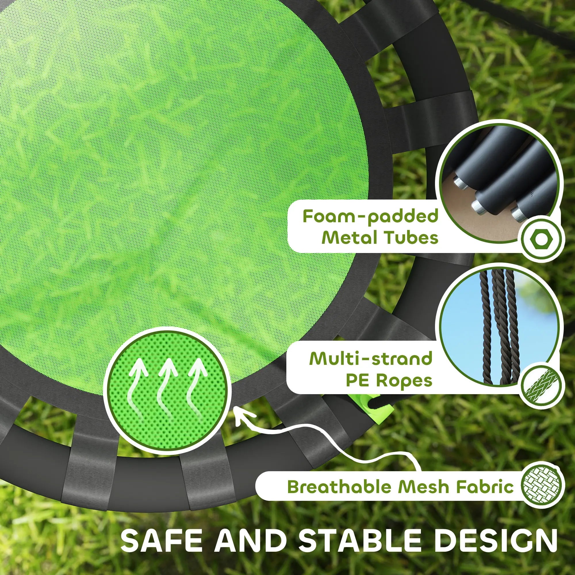 24 Inch Saucer Tree Swing, Adjustable Ropes, Outdoor, Backyard, Green Gym Sets & Swings at Gallery Canada