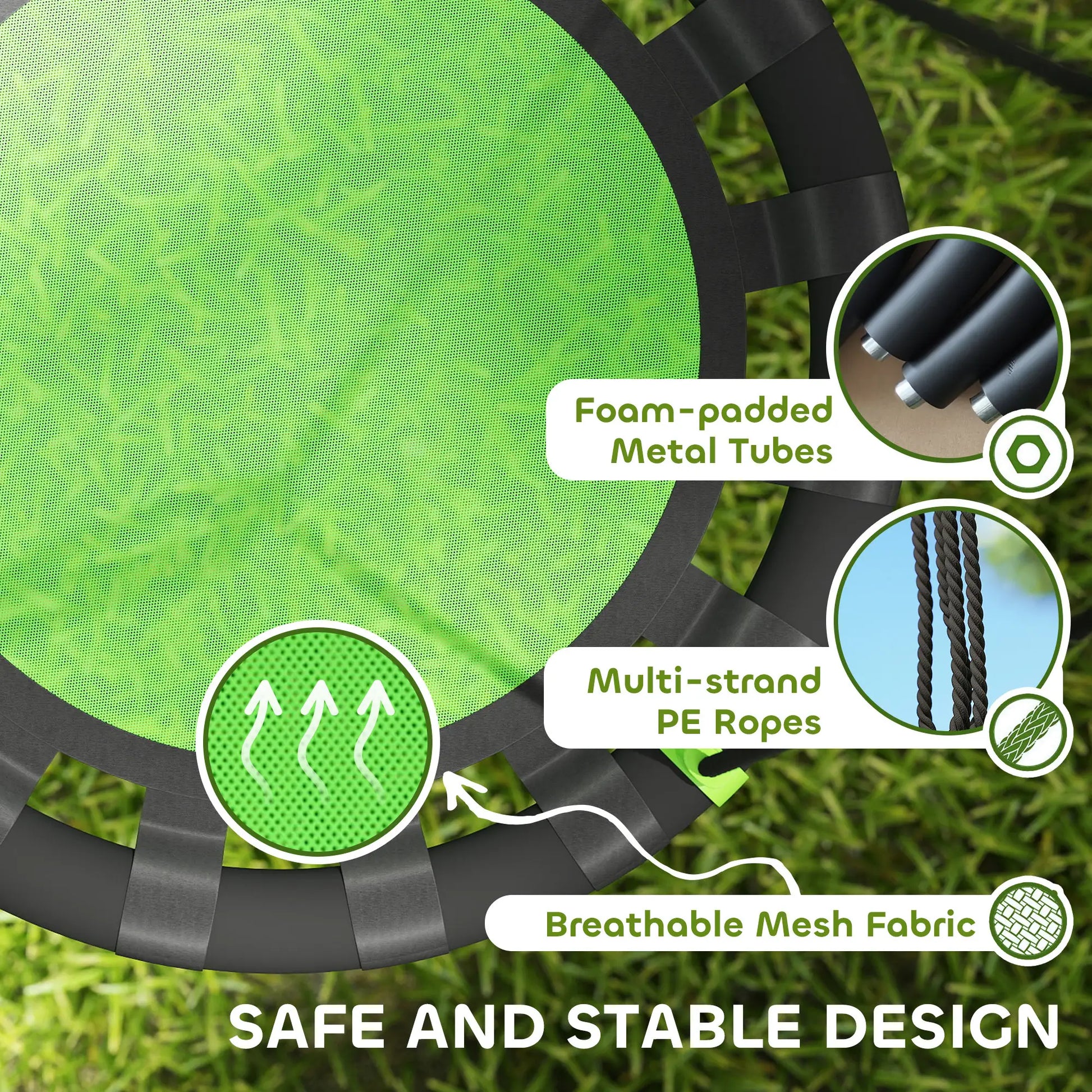 24 Inch Saucer Tree Swing, Adjustable Ropes, Outdoor, Backyard, Green Gym Sets & Swings at Gallery Canada