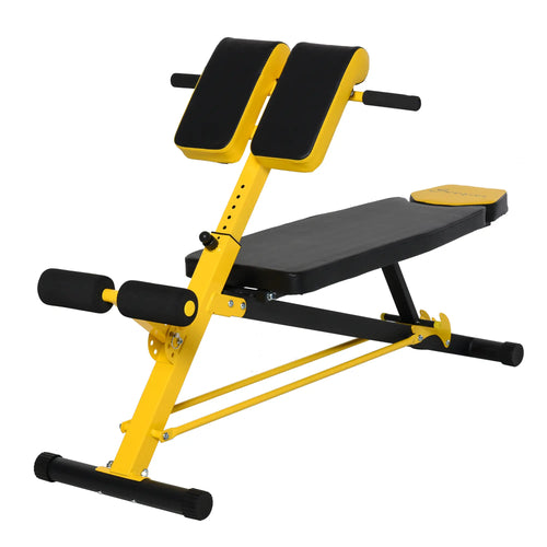 Adjustable Weight Bench, Roman Chair, Hyper Extension, Ab Sit Up, Black and Yellow