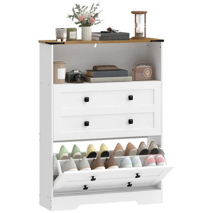Shoe Cabinet, 2 Flip Drawers, Narrow Storage, White Shoe Storage Cabinets & Racks at Gallery Canada
