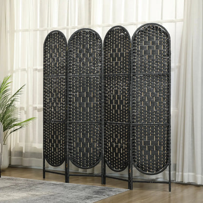 Bohemian Privacy Screen, 4 Panel Folding Room Divider, Arched Top, Black Room Dividers at Gallery Canada