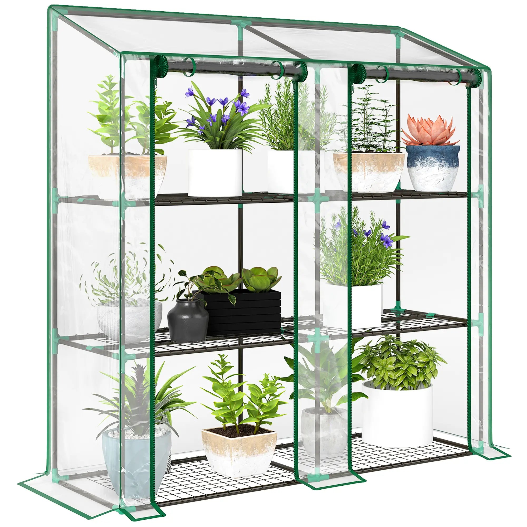 Portable Mini Greenhouse, 3 Tier Shelves, Reinforced Cover, 56.3