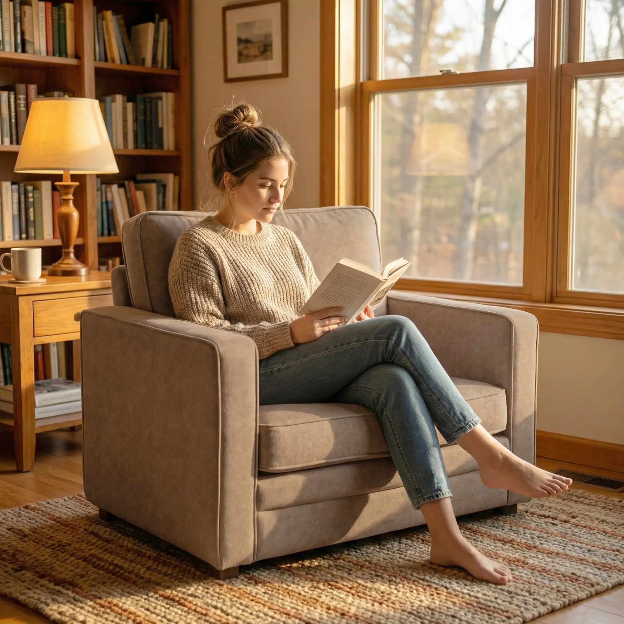 Velvet Fabric Armchair, Wide Seat, Spring Cushion, Solid Wood Legs, Brown Single Sofas at Gallery Canada