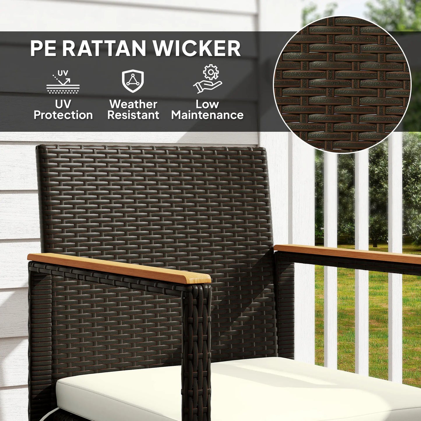 3 Pc Wicker Patio Set, Rattan Bistro w/ Acacia Table, White Bistro Sets at Gallery Canada