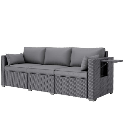 3 Seater Wicker Patio Sofa, 6" Thick Cushions, Deep Seating, Grey Patio Furniture Sets Dark Grey, Grey at Gallery Canada