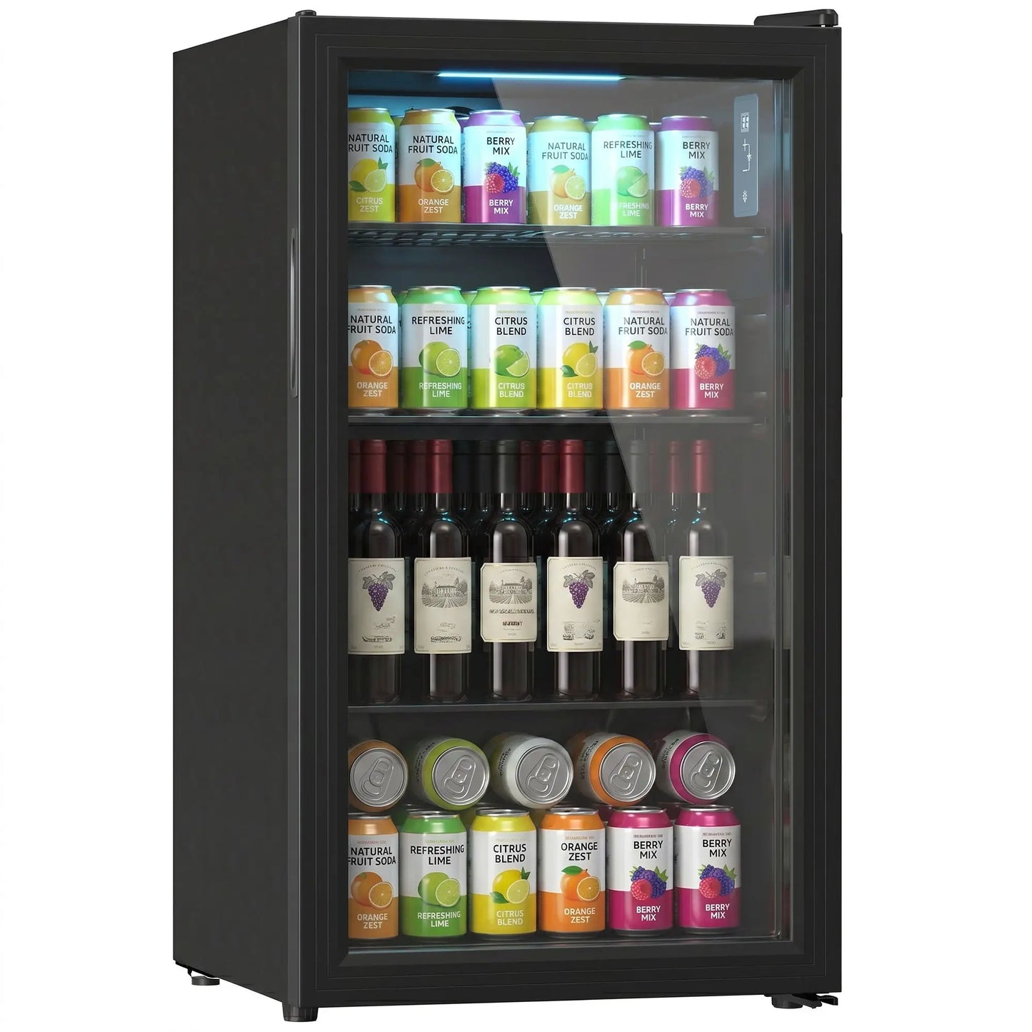 3.2 Cu.Ft Beverage Fridge, 128 Can, Glass Door, Black
