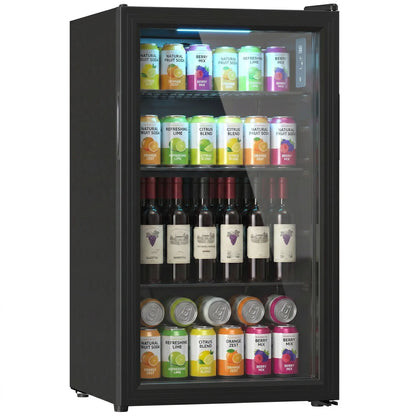 3.2 Cu.Ft Beverage Fridge, 128 Can, Glass Door, Black