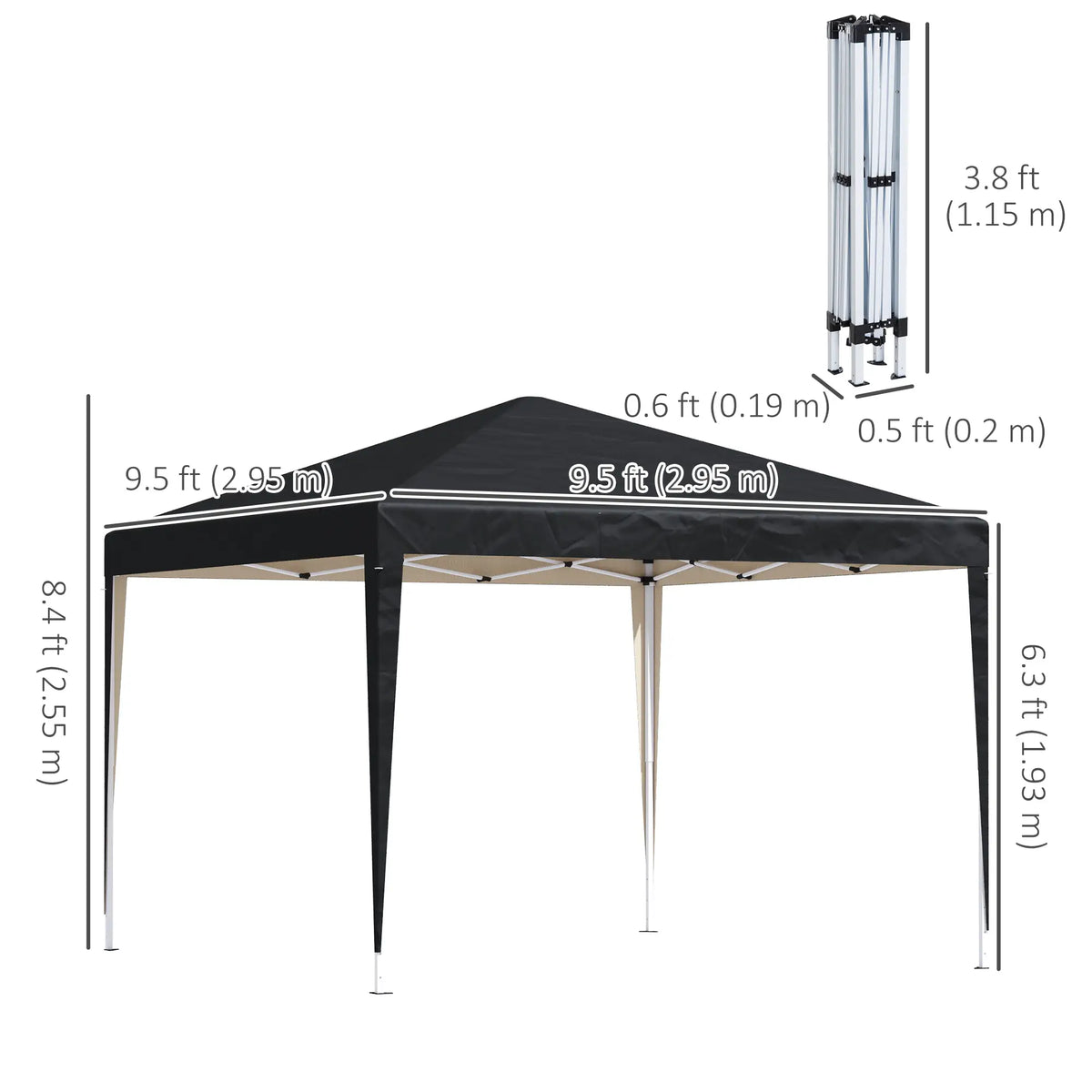10 x 10ft Folding Pop Up Tent, Outdoor Gazebo Canopy, Black Pop Up Canopies at Gallery Canada