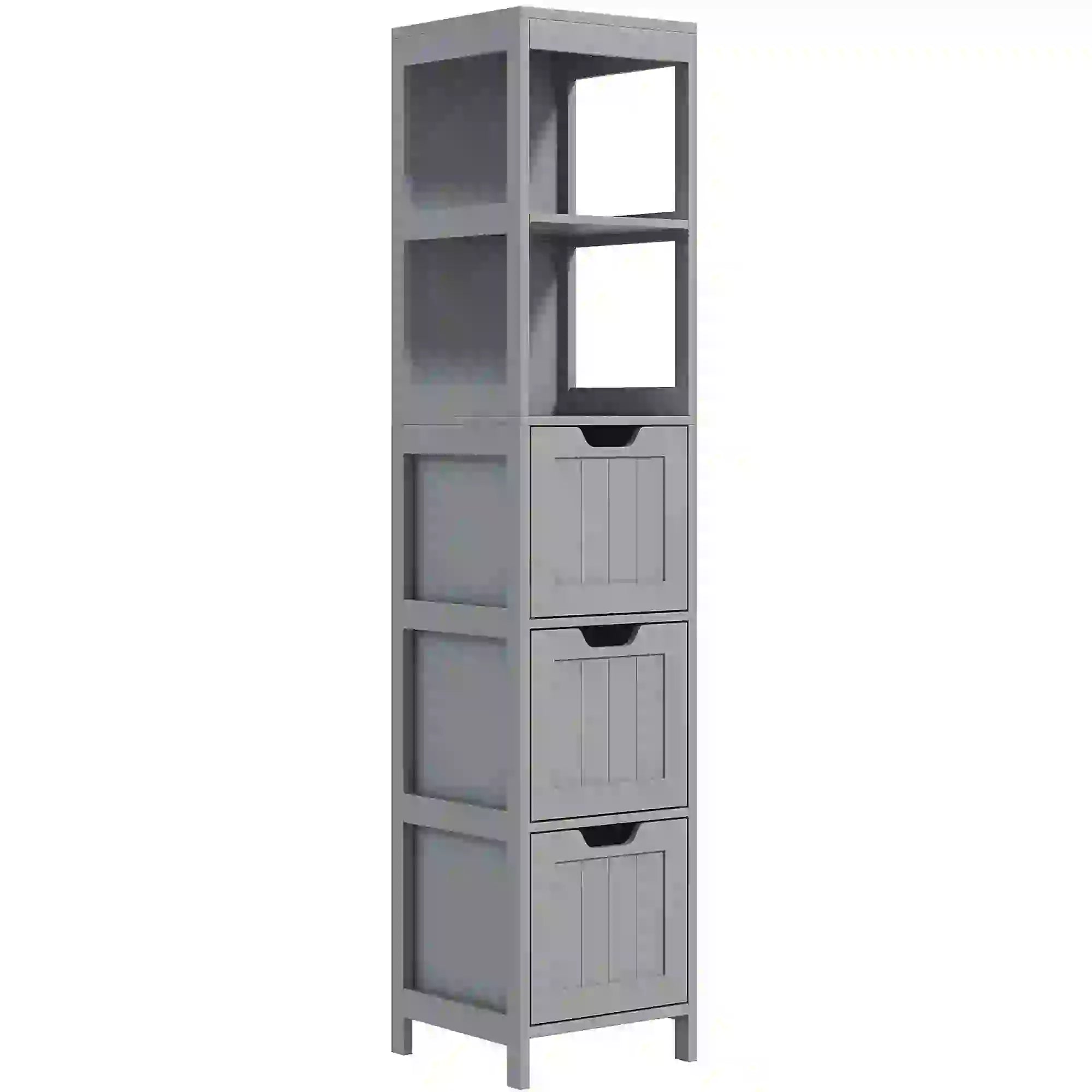 Narrow Bathroom Cabinet, 3 Drawers, 2 Tier Shelf, Tall Cupboard, Grey Bathroom Cabinets at Gallery Canada