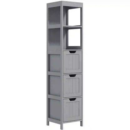Narrow Bathroom Cabinet, 3 Drawers, 2 Tier Shelf, Tall Cupboard, Grey Bathroom Cabinets at Gallery Canada