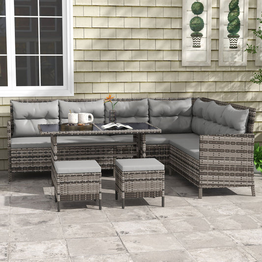 6pcs Outdoor Rattan Sofa Set Garden Wicker Sectional Couch Furniture Set with Dining Table and Chair Light Grey - Gallery Canada