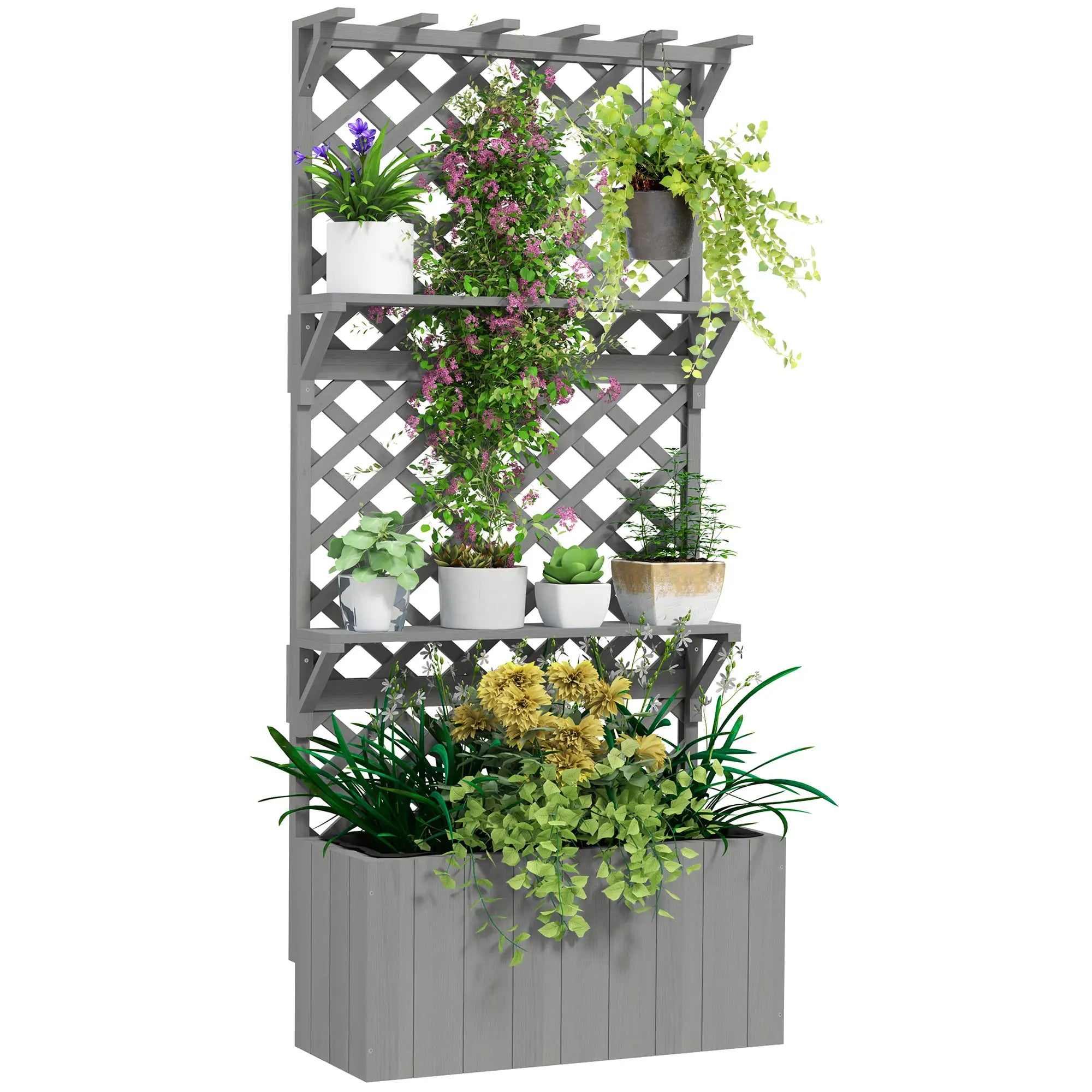 Raised Garden Bed, Wooden Planter with Trellis, Grey Raised Garden Beds at Gallery Canada