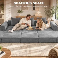 96.5" Folding Sofa Bed, Convertible 3 Seater Modular Couch, Grey