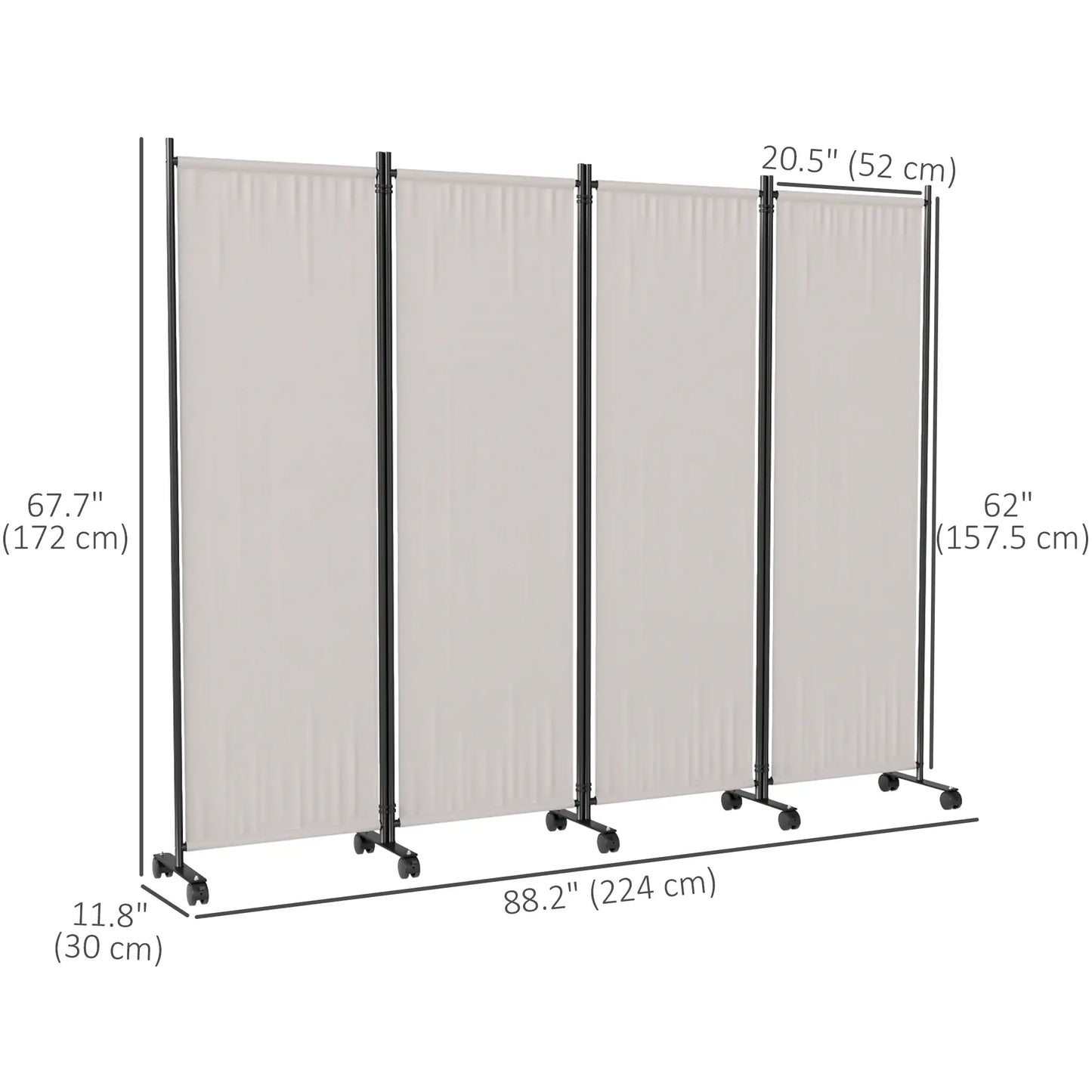 Folding Room Divider with Wheels, Privacy Screen, 5.6ft Tall Side Awnings at Gallery Canada