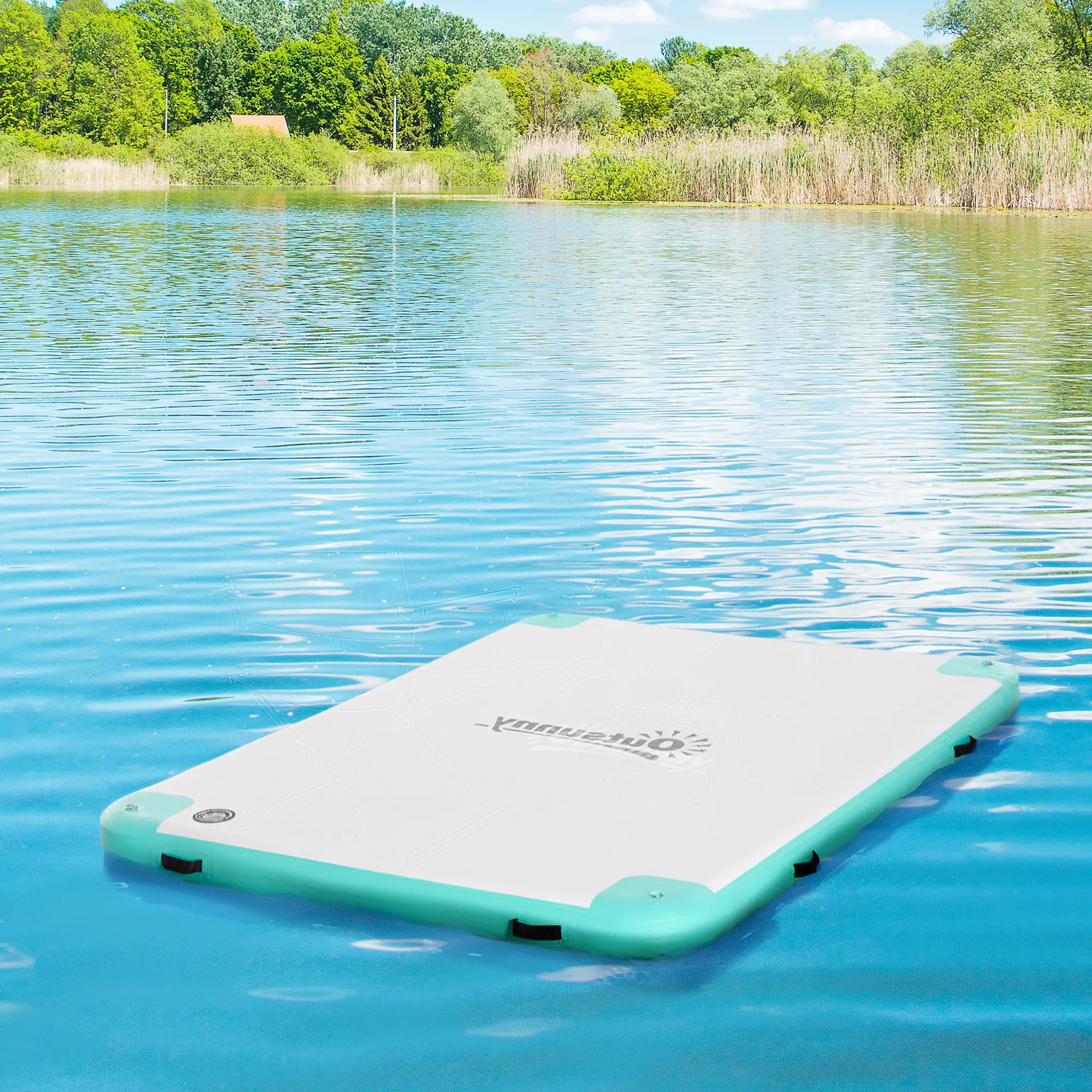 8' x 6' Floating Dock, Inflatable Island with Air Pump, Backpack, Blue & Green Floating Water Mats at Gallery Canada