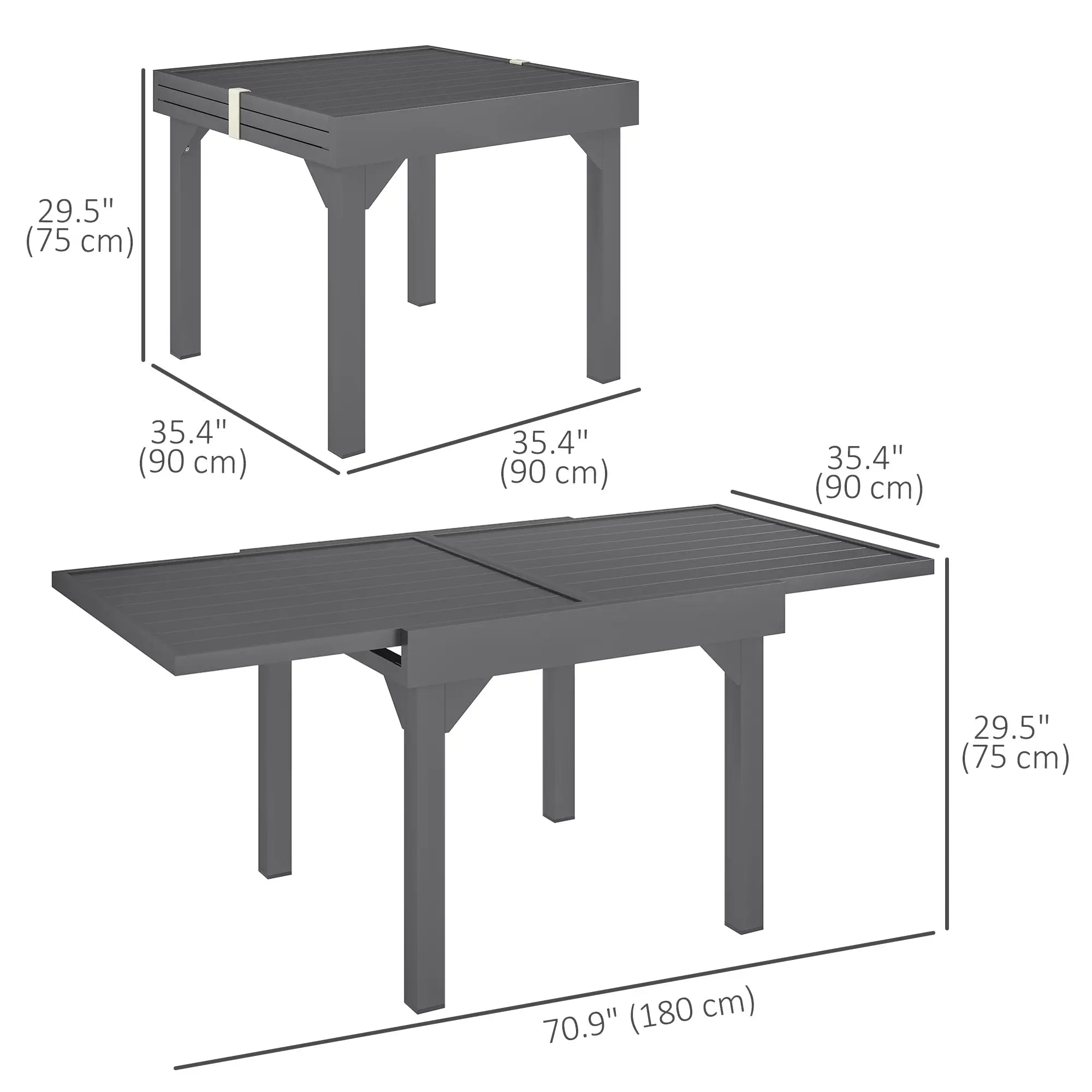 35-71 Inch Extendable Aluminum Outdoor Dining Table, Slatted Top, Grey Patio Dinning Tables at Gallery Canada