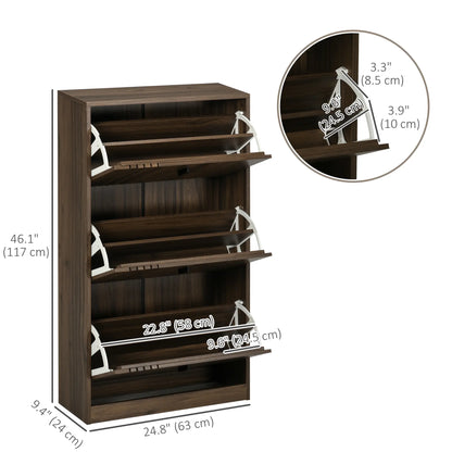 Shoe Storage Cabinet, 18 Pairs, 3 Flip Drawers, Adjustable Shelves, Walnut Shoe Storage Cabinets & Racks at Gallery Canada