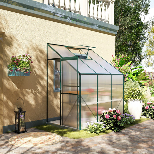 Lean-to Greenhouse Walk-in Garden Aluminum Polycarbonate with Roof Vent for Plants Herbs Vegetables 6' x 4' x 7' Green - Gallery Canada
