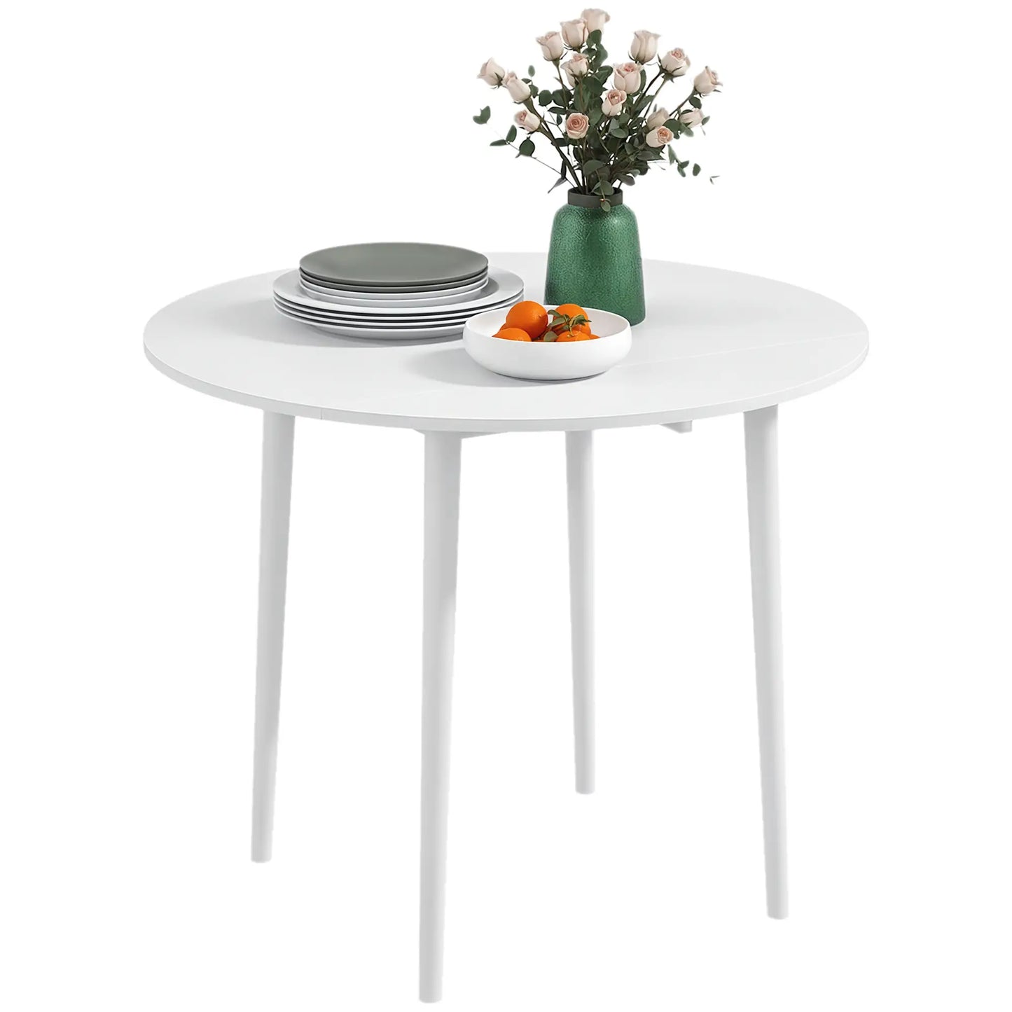 Folding Dining Table, Round Drop Leaf Kitchen Table, Distressed White, White Dining Tables at Gallery Canada