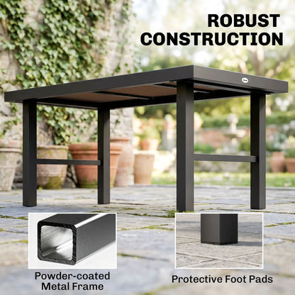 Outdoor Side Table, SPC Woodgrain Tabletop, Metal Patio Coffee Table, Brown Patio Side Tables at Gallery Canada