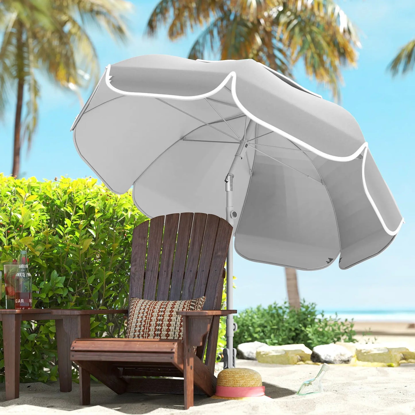 6 ft Portable Beach Umbrella, Sand Anchor, Carry Bag, Adjustable, UPF50+, Grey Beach Umbrellas at Gallery Canada