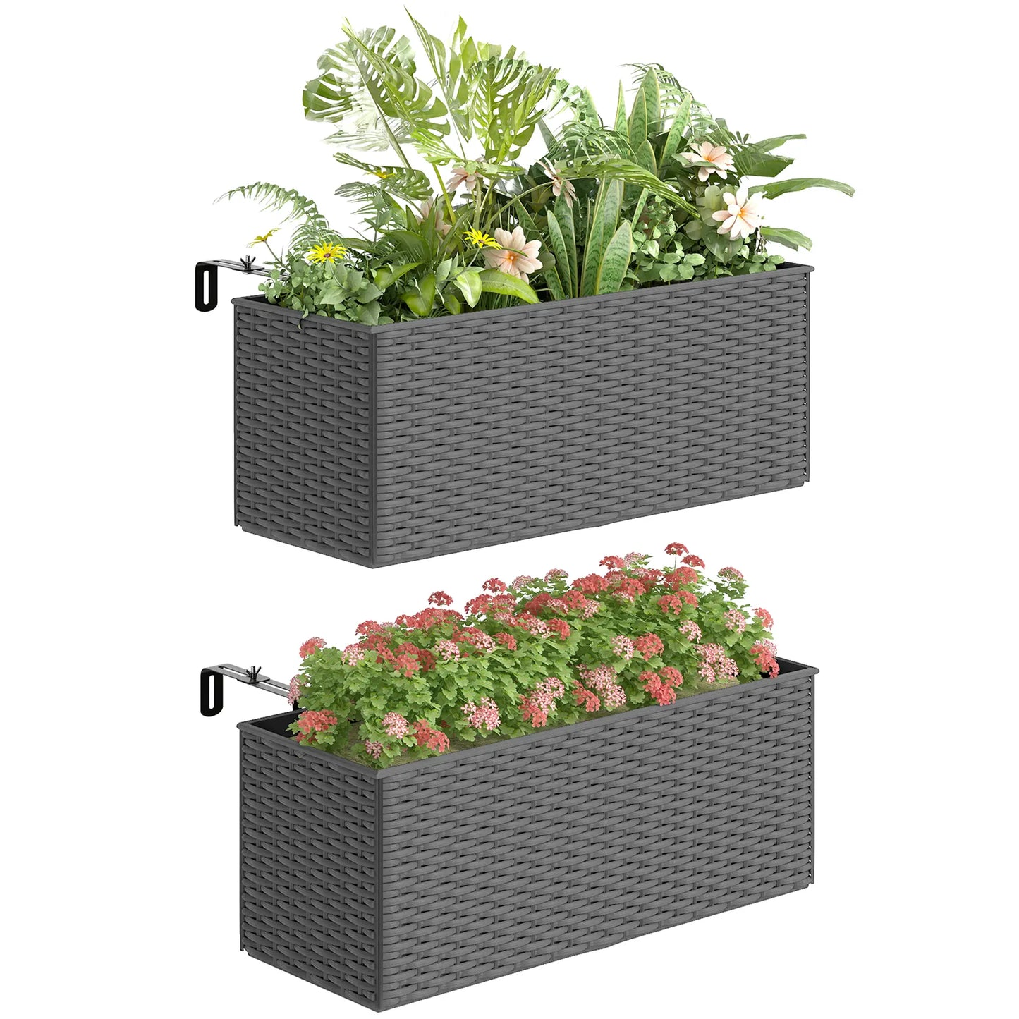 2 Pack 20 Inch Hanging Flower Pots, Railing Planter Box, Grey Planter Set at Gallery Canada
