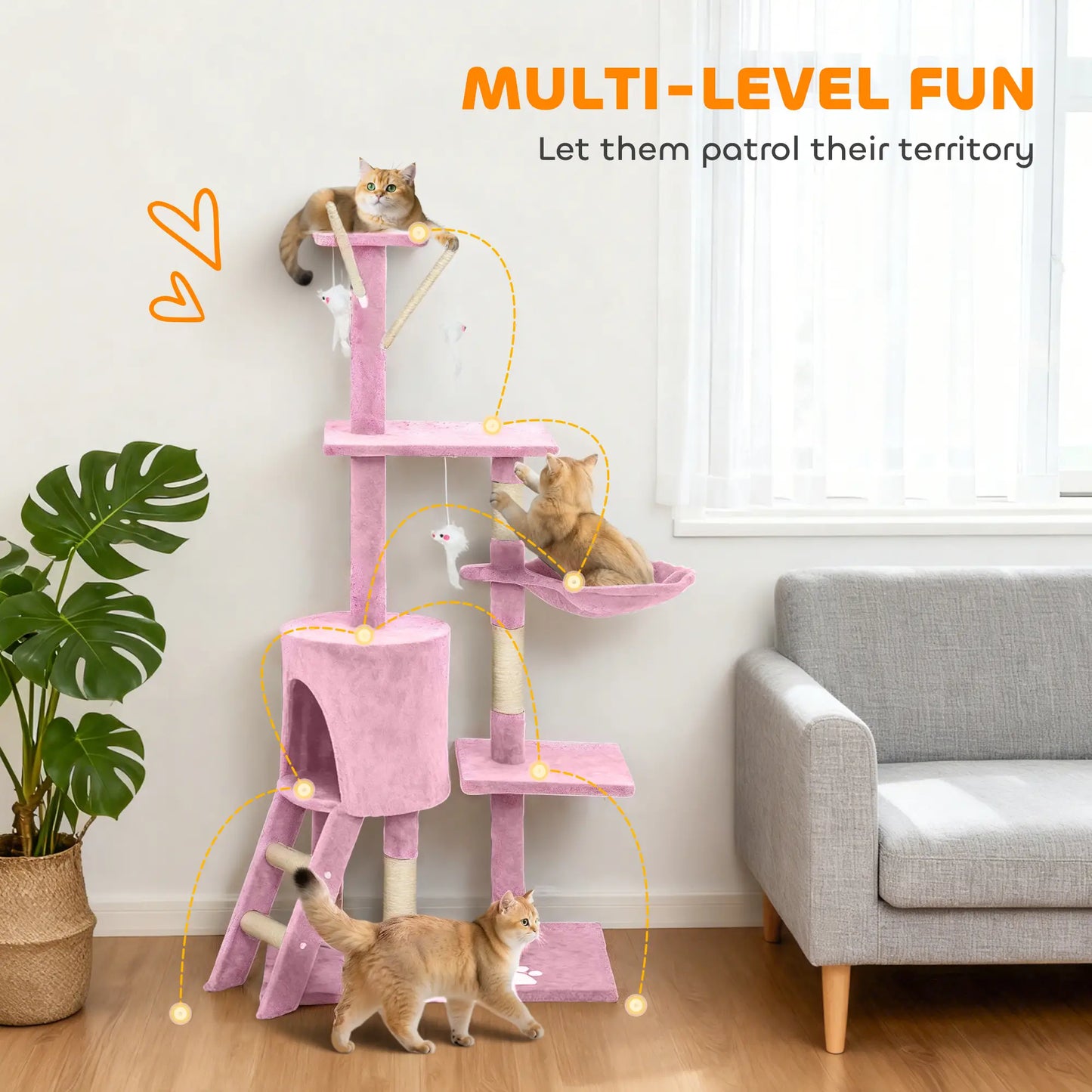 53 Inch Cat Tree Tower, Scratching Posts, Condo, Perches, Hammock, Pink Cat Towers at Gallery Canada