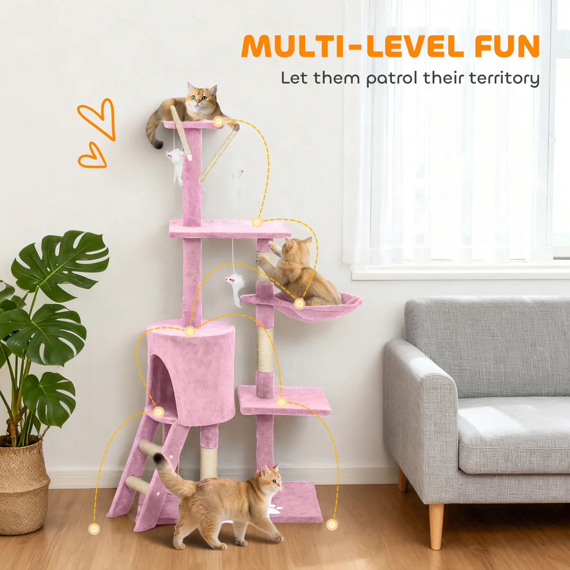 53 Inch Cat Tree Tower, Scratching Posts, Condo, Perches, Hammock, Pink Cat Towers at Gallery Canada