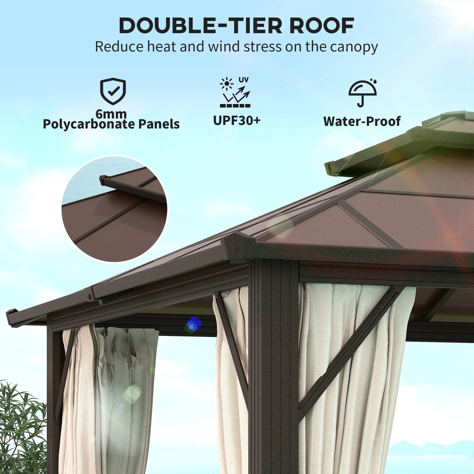 10' x 13' Hardtop Gazebo, UPF30+ Polycarbonate Roof, Aluminum Frame, Beige Gazebos at Gallery Canada