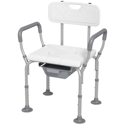 3-in-1 Shower Chair with Back, Adjustable Commode, Raised Toilet Seat Bath Chairs White at Gallery Canada