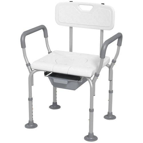 3-in-1 Shower Chair with Back, Adjustable Commode, Raised Toilet Seat