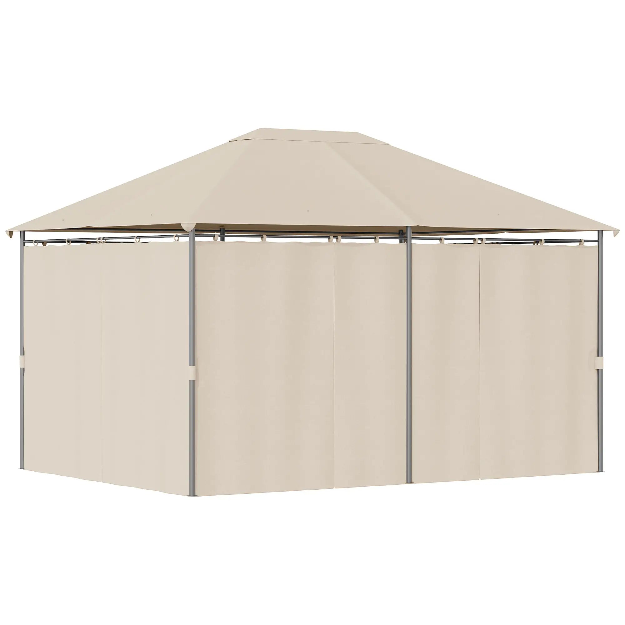 13'x10' Steel Patio Gazebo, Soft Top, 6 Removable Curtains, Khaki Gazebos at Gallery Canada