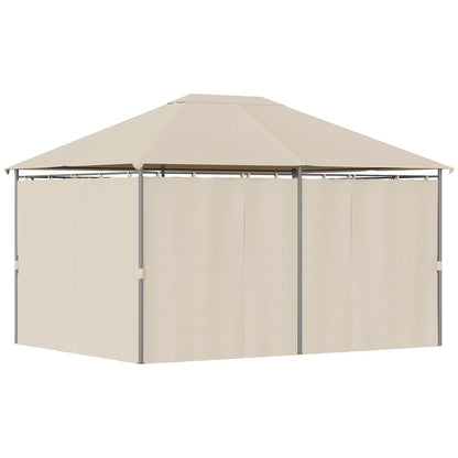 13'x10' Steel Patio Gazebo, Soft Top, 6 Removable Curtains, Khaki Gazebos at Gallery Canada