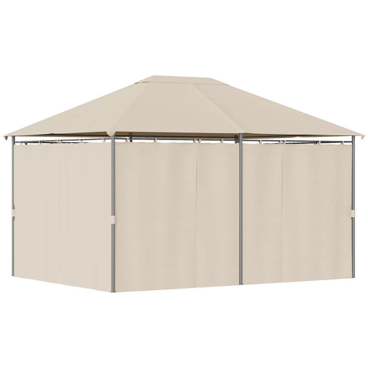13'x10' Steel Patio Gazebo, Soft Top, 6 Removable Curtains, Khaki Gazebos Khaki and Black Frame at Gallery Canada