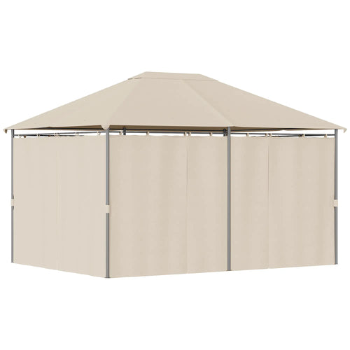 13'x10' Steel Patio Gazebo, Soft Top, 6 Removable Curtains, Khaki