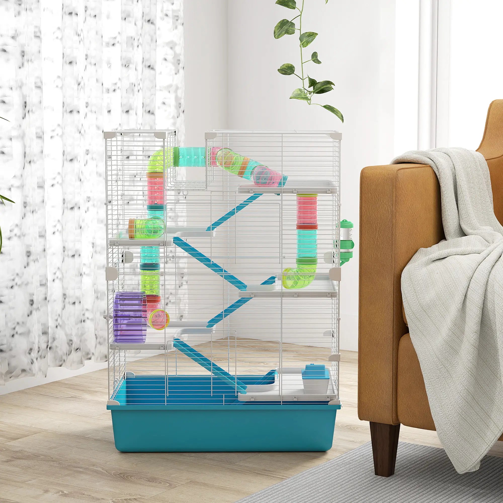 6 Tier Hamster Cage with Tunnels, Wheel, Light Blue Hamster Cages at Gallery Canada