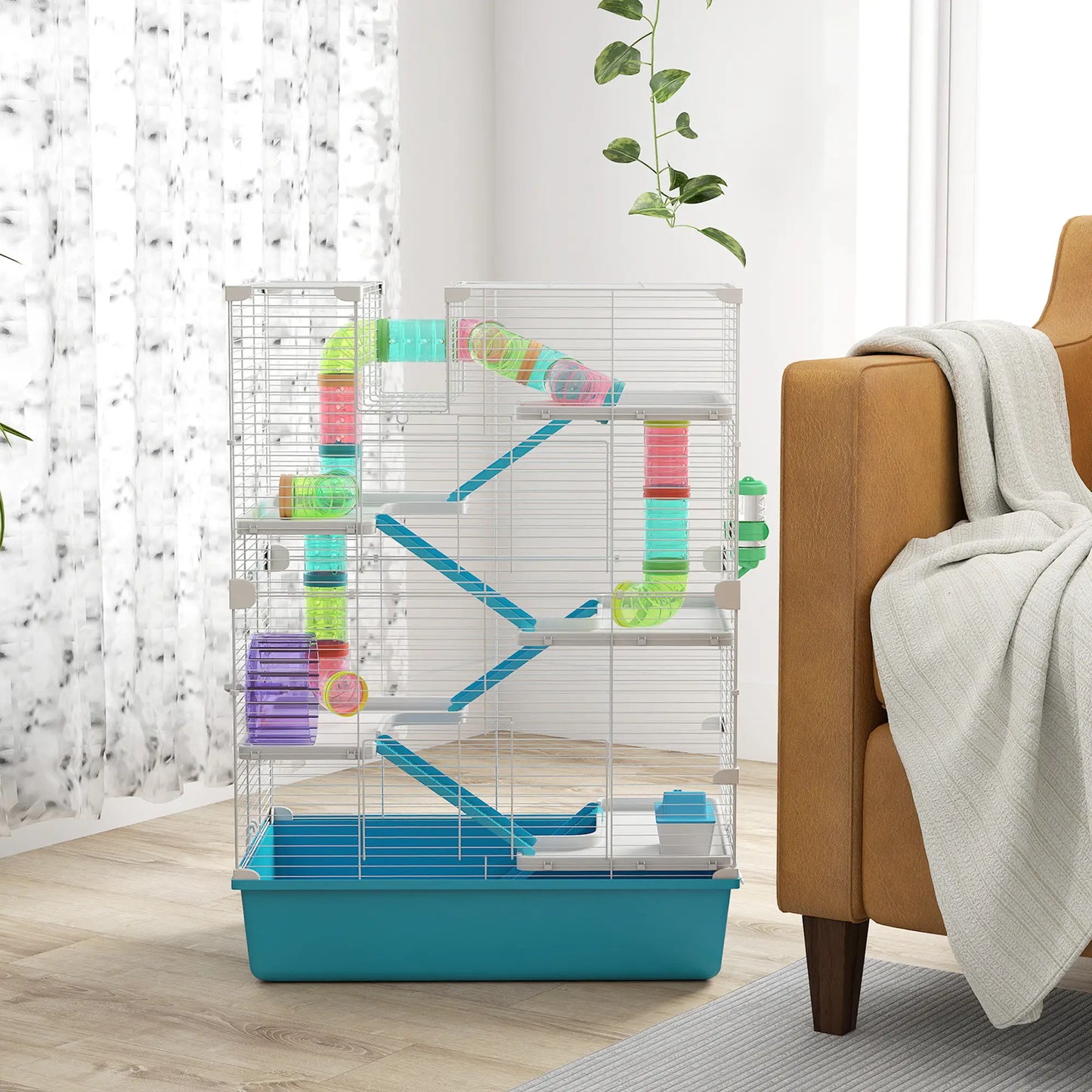 6 Tier Hamster Cage with Tunnels, Wheel, Light Blue Hamster Cages at Gallery Canada